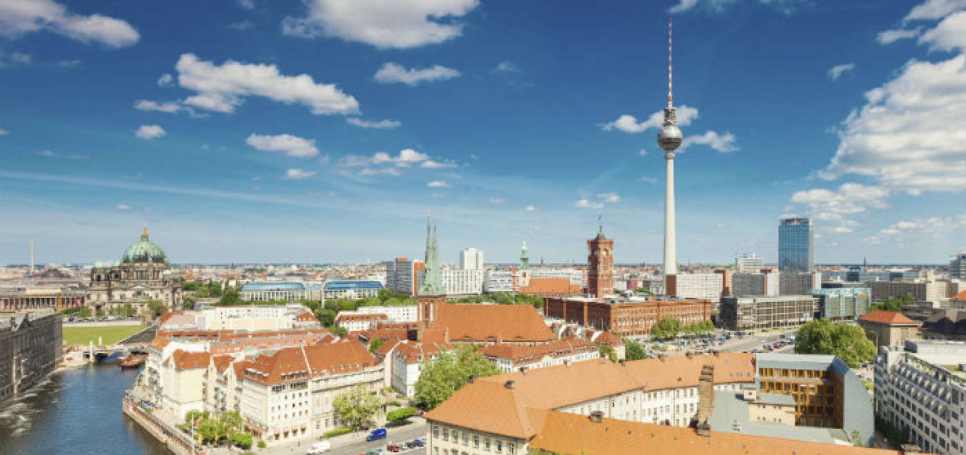 28 berlin skyline city capital of germany in cloudy blue sky berlinpictures istockphoto